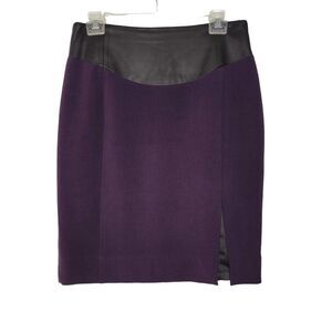 Valentina Shah Purple Straight Pencil Black Faux Leather Side Slit Skirt Size 6
